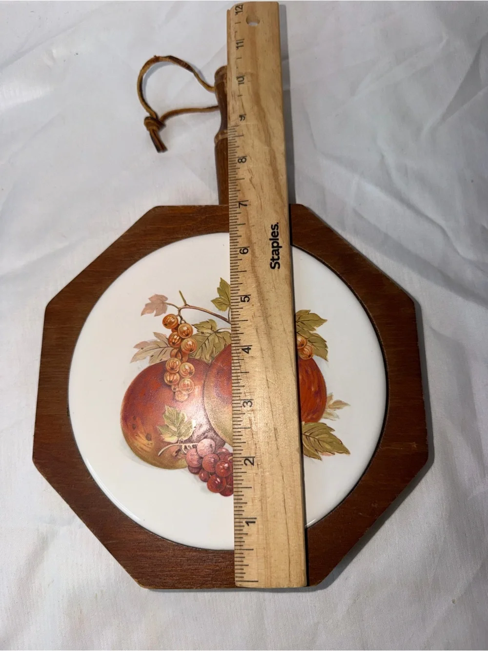Vintage Mid-Century Octagonal Wood & Ceramic Tile Trivet